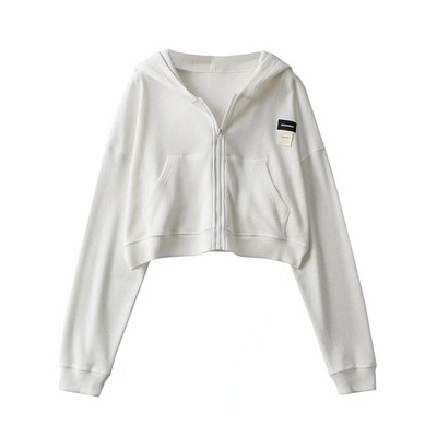 Hanorac scurt de dama cu emblema si gluga