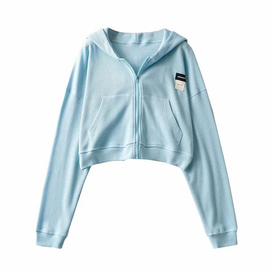 Hanorac scurt de dama cu emblema si gluga