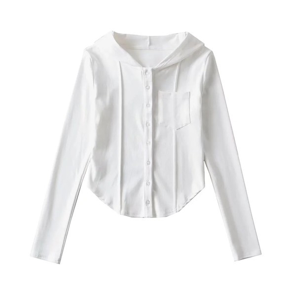 Vékony női ing zsebbel és gombos rögzítéssel