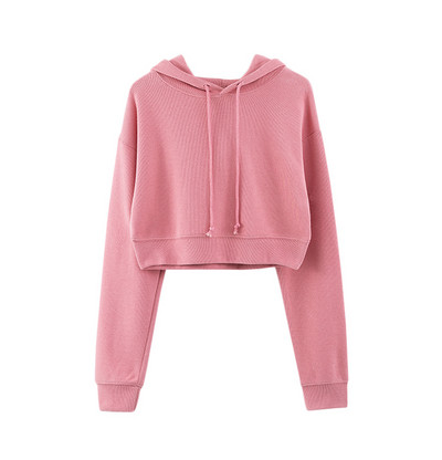 Γυναικείο κοντό φούτερ με κουκούλα και  κορδόνια σε πολλά χρώματα