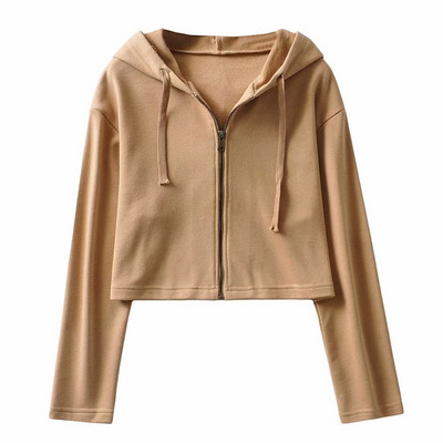 Hanorac scurt de dama cu fermoar si gluga