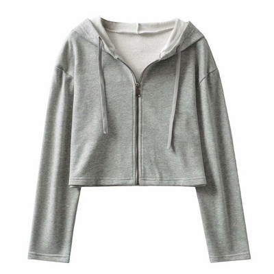 Hanorac scurt de dama cu fermoar si gluga