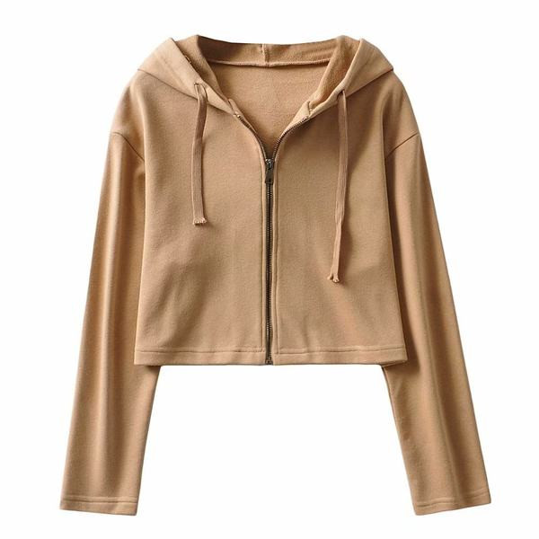 Hanorac scurt de dama cu fermoar si gluga