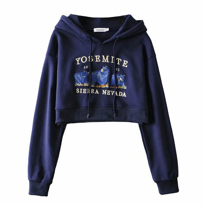 Új modell rövid női pulóver kapucnival és mintával