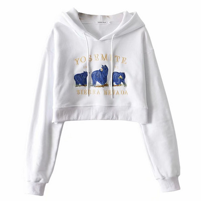 Új modell rövid női pulóver kapucnival és mintával