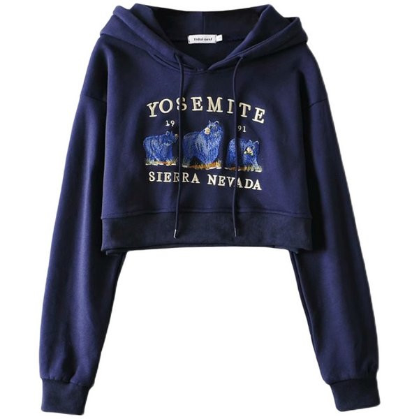 Új modell rövid női pulóver kapucnival és mintával