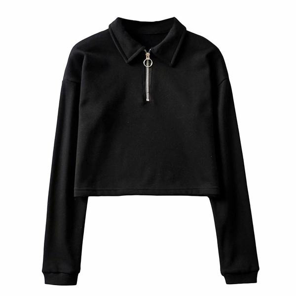 Bluză scurtă de damă cu mâneci lungi și guler clasic