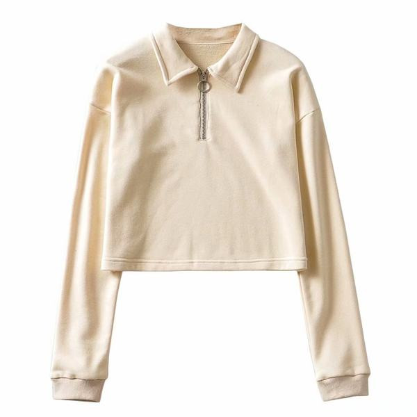 Bluză scurtă de damă cu mâneci lungi și guler clasic