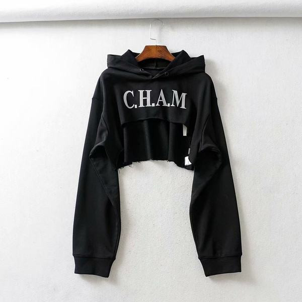 Κοντό γυναικείο φούτερ με επιγραφή σε δύο χρώματα