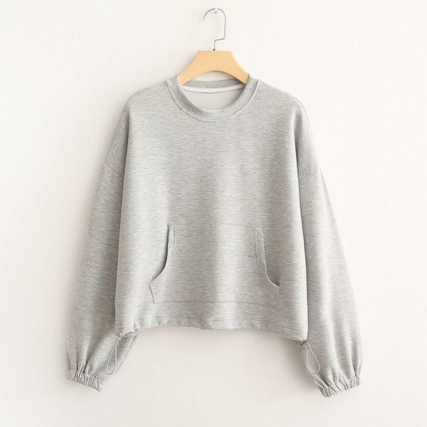 Дамска ежедневна памучна блуза с овално деколте и връзки