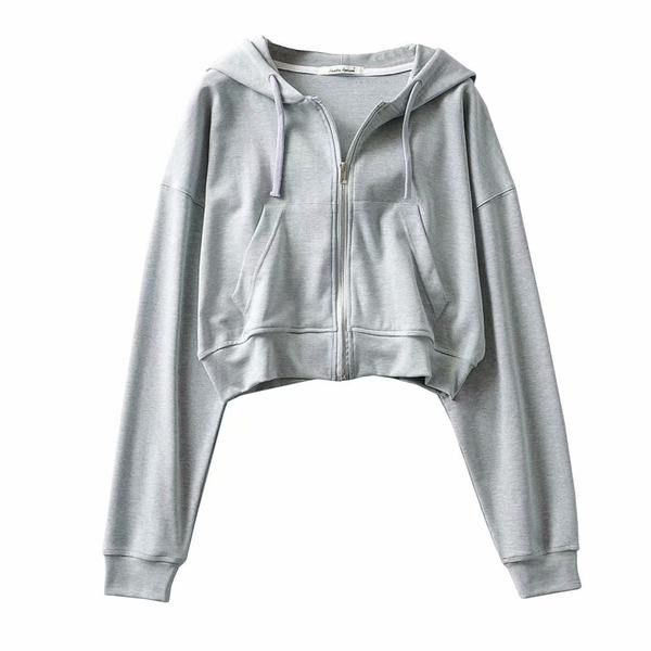 Rövid női pulóver cipzárral és kapucnival