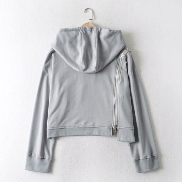 Γυναικείο κοντό φούτερ με κούμπωμα στο πλάι και κουκούλα