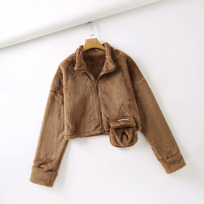 Къс пухен суичър с джоб