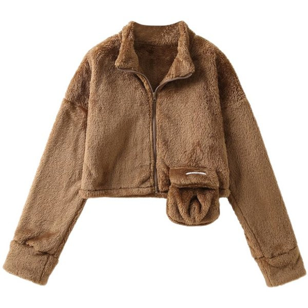 Къс пухен суичър с джоб