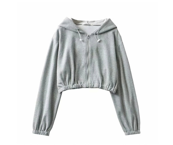 Κοντό γυναικείο φούτερ με λάστιχο και κουκούλα