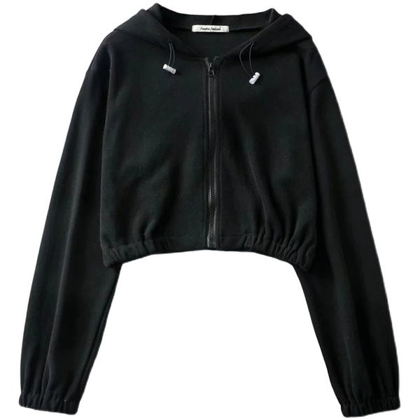 Κοντό γυναικείο φούτερ με λάστιχο και κουκούλα