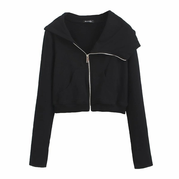 Αθλητικό κοντό γυναικείο φούτερ με τσέπες και φερμουάρ