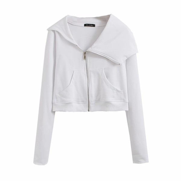 Αθλητικό κοντό γυναικείο φούτερ με τσέπες και φερμουάρ