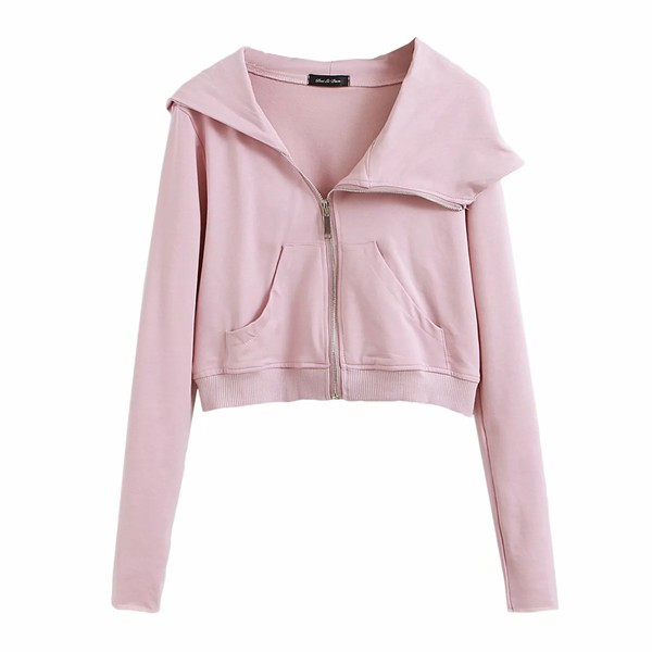 Αθλητικό κοντό γυναικείο φούτερ με τσέπες και φερμουάρ