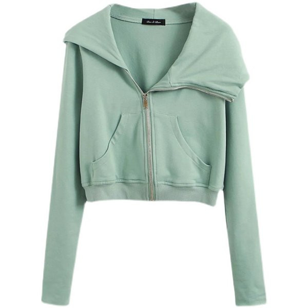 Αθλητικό κοντό γυναικείο φούτερ με τσέπες και φερμουάρ