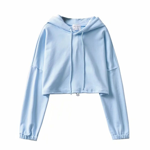 Φαρδύ μοντέλο κοντό γυναικείο φούτερ με κουκούλα