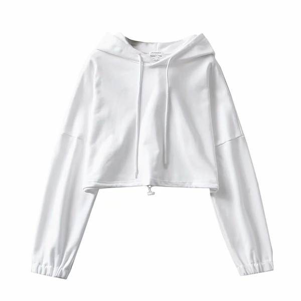 Φαρδύ μοντέλο κοντό γυναικείο φούτερ με κουκούλα