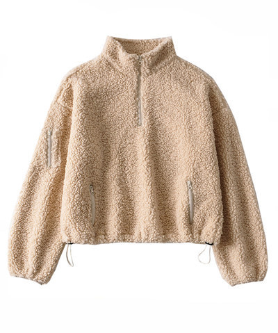 Női pehely pulóver magas gallérral és cipzárral