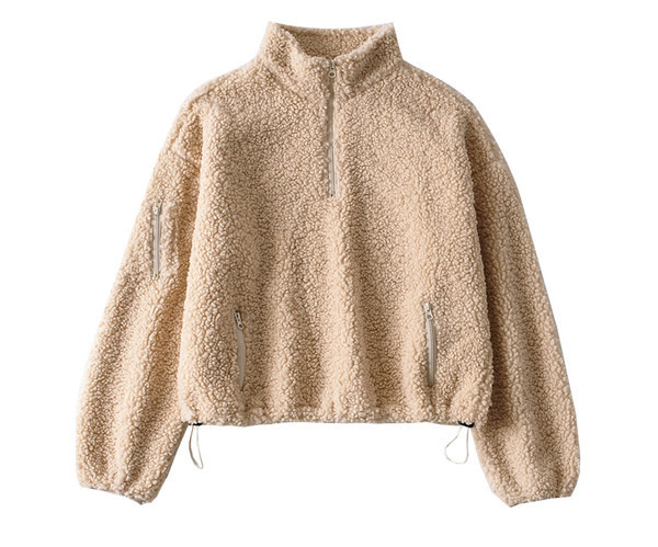 Női pehely pulóver magas gallérral és cipzárral