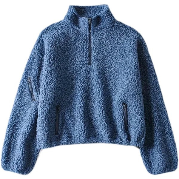 Női pehely pulóver magas gallérral és cipzárral