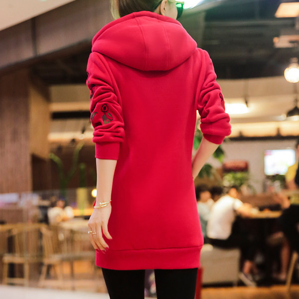 Γυναικείο κεντητό φούτερ με κουκούλα και φερμουάρ