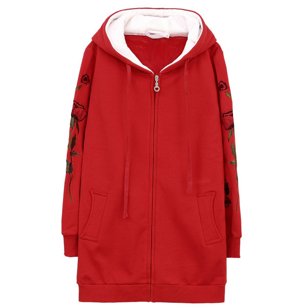 Γυναικείο κεντητό φούτερ με κουκούλα και φερμουάρ