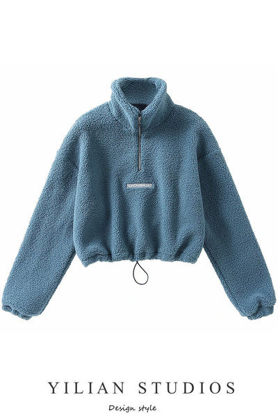 Γυναικείο πουπουλένιο φούτερ με ψηλό γιακά και κορδόνι στη μέση