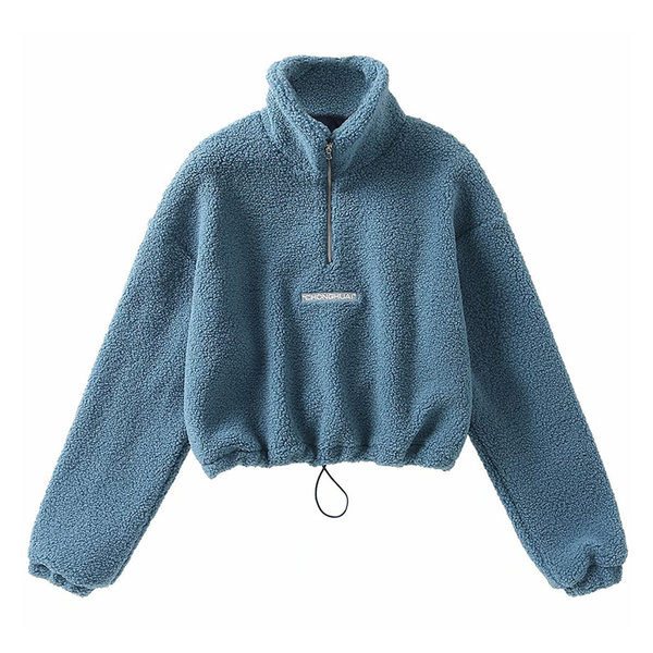 Γυναικείο πουπουλένιο φούτερ με ψηλό γιακά και κορδόνι στη μέση