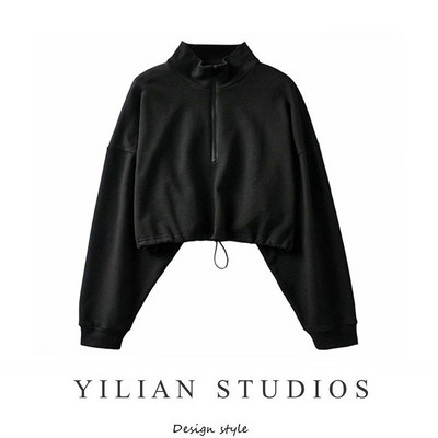 Κοντό γυναικείο φούτερ με ψηλό γιακά και φερμουάρ