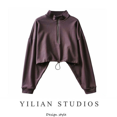 Κοντό γυναικείο φούτερ με ψηλό γιακά και φερμουάρ