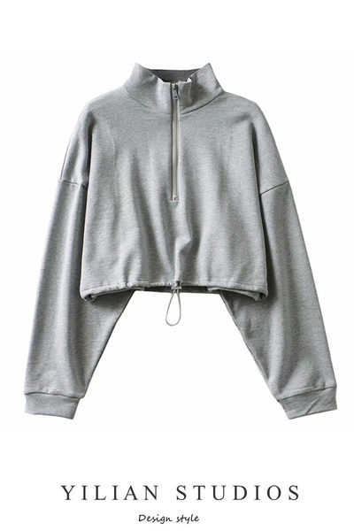 Κοντό γυναικείο φούτερ με ψηλό γιακά και φερμουάρ