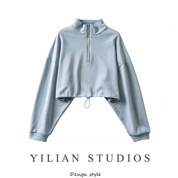 Κοντό γυναικείο φούτερ με ψηλό γιακά και φερμουάρ