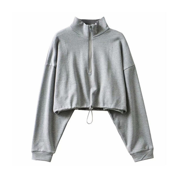 Κοντό γυναικείο φούτερ με ψηλό γιακά και φερμουάρ