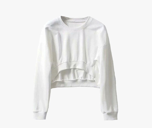 Rövid női blúz ovális nyakkivágással és hosszú ujjal