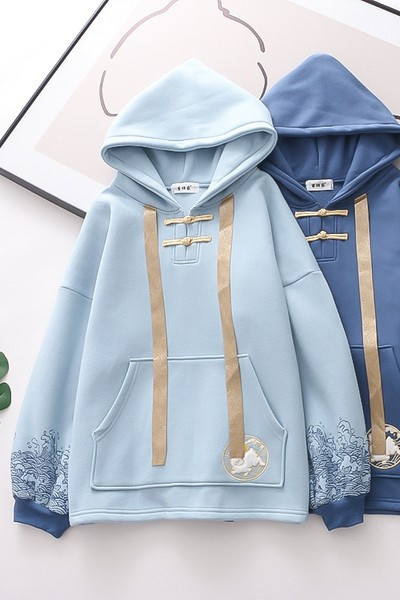 Hanorac cald toamna-iarna cu gluga si cravate