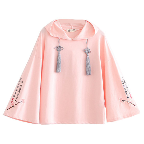 Női széles pulóver kapucnival és nyakkendővel