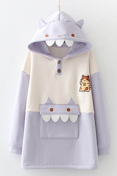 Γυναικείο μακρύ φούτερ με τσέπη και 3D εφαρμογή