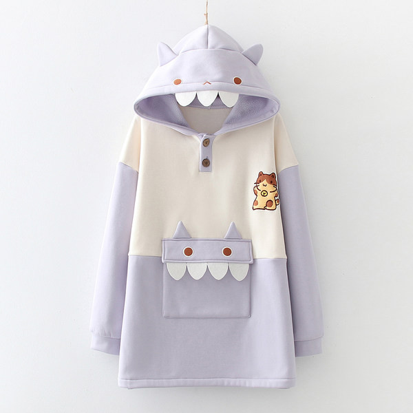 Γυναικείο μακρύ φούτερ με τσέπη και 3D εφαρμογή