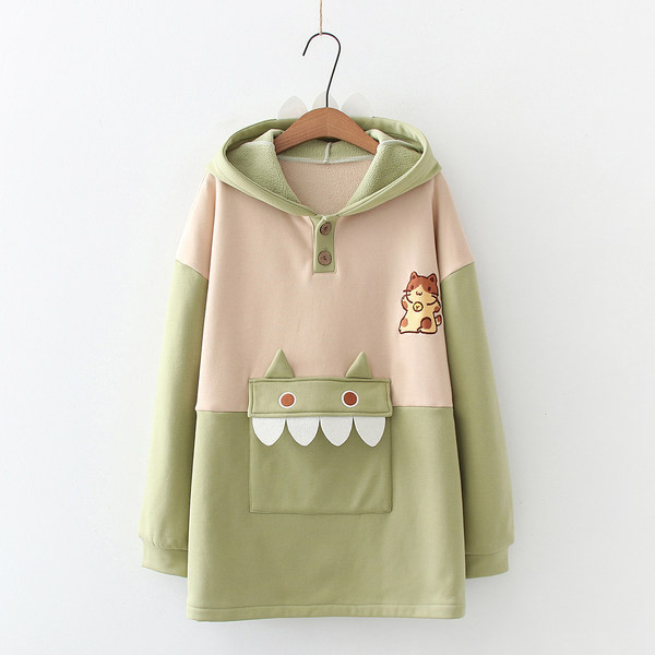 Γυναικείο μακρύ φούτερ με τσέπη και 3D εφαρμογή