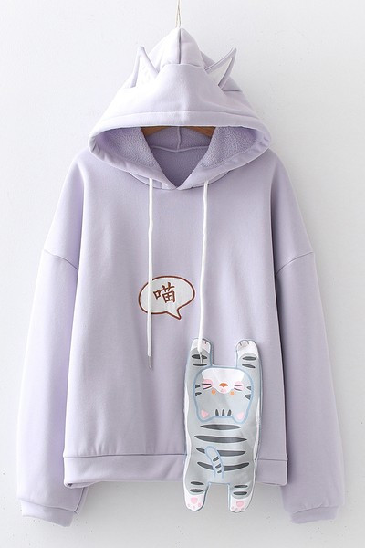 Γυναικείο φούτερ με κουκούλα και 3D εφαρμογή