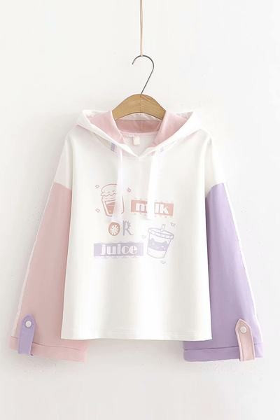 Γυναικείο φούτερ με κορδόνια και κουκούλα - λευκό χρώμα