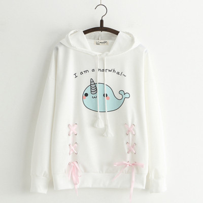 Hanorac de dama model nou cu gluga si aplicatie - alb si roz