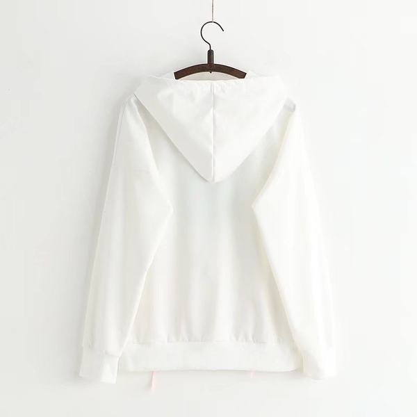 Hanorac de dama model nou cu gluga si aplicatie - alb si roz