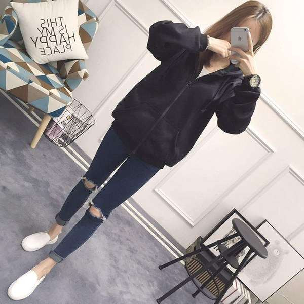 Γυναικείο φούτερ με κουκούλα και φερμουάρ σε δύο χρώματα