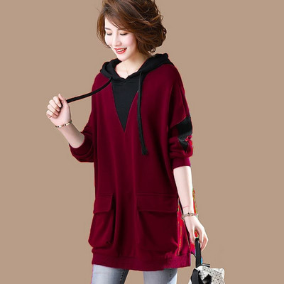 Φαρδύ μακρύ φούτερ με κουκούλα για γυναίκες